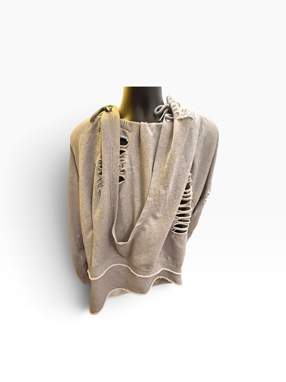 Akira Grey Sweatshirt Distressed Hooded Top XL Halter Off the Shoulder - Picture 5 of 13